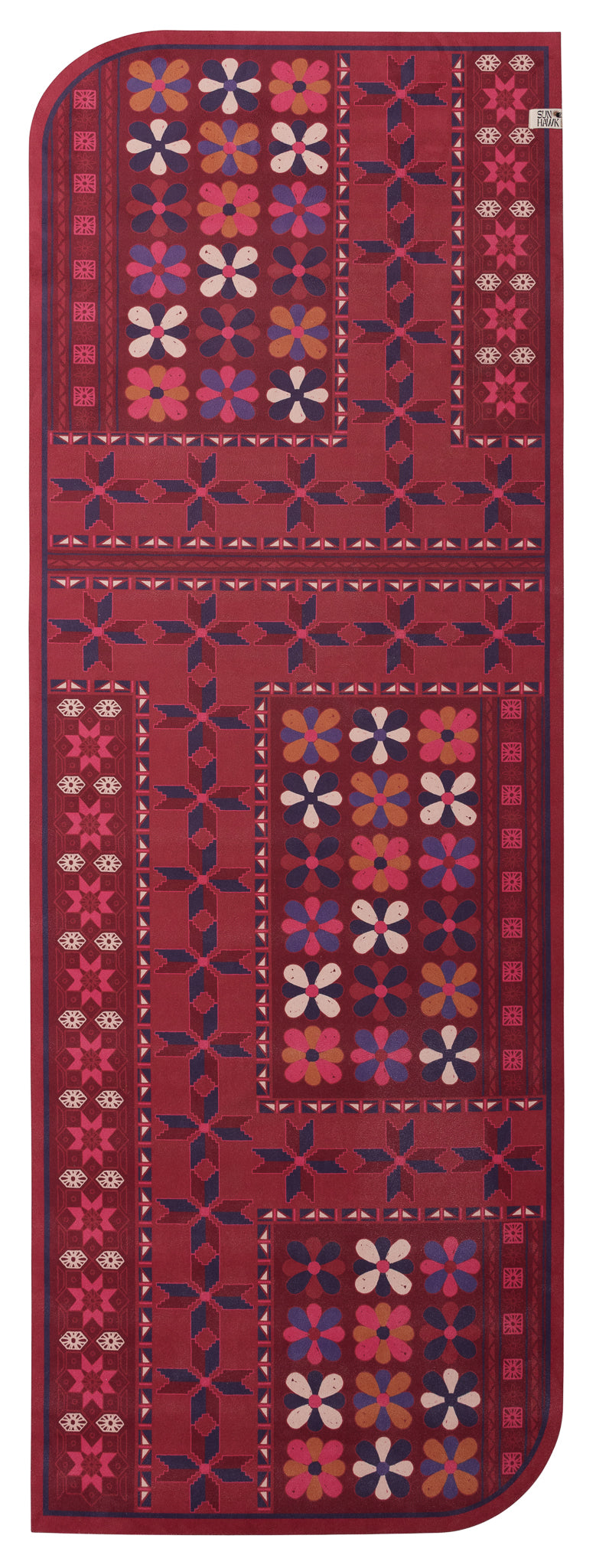 tapestry yoga mat in rich red colours
